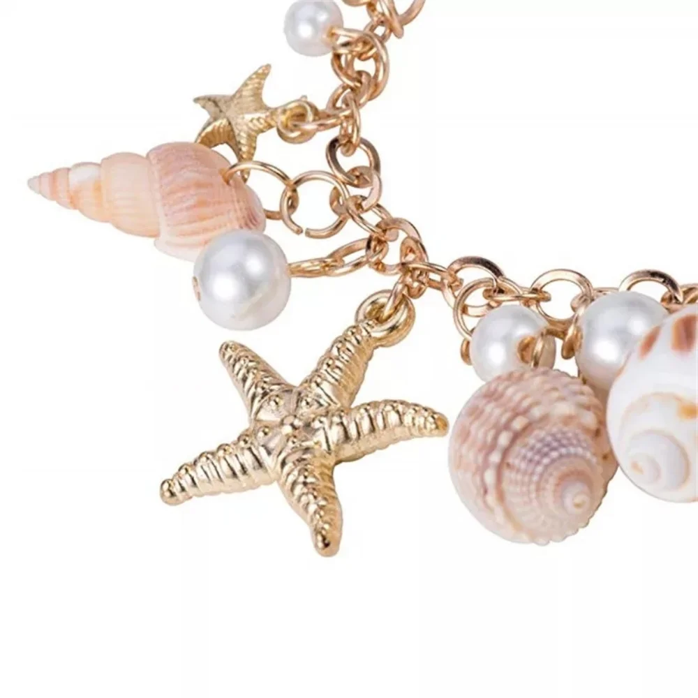 Gold Starfish Seashell Chain Bracelet